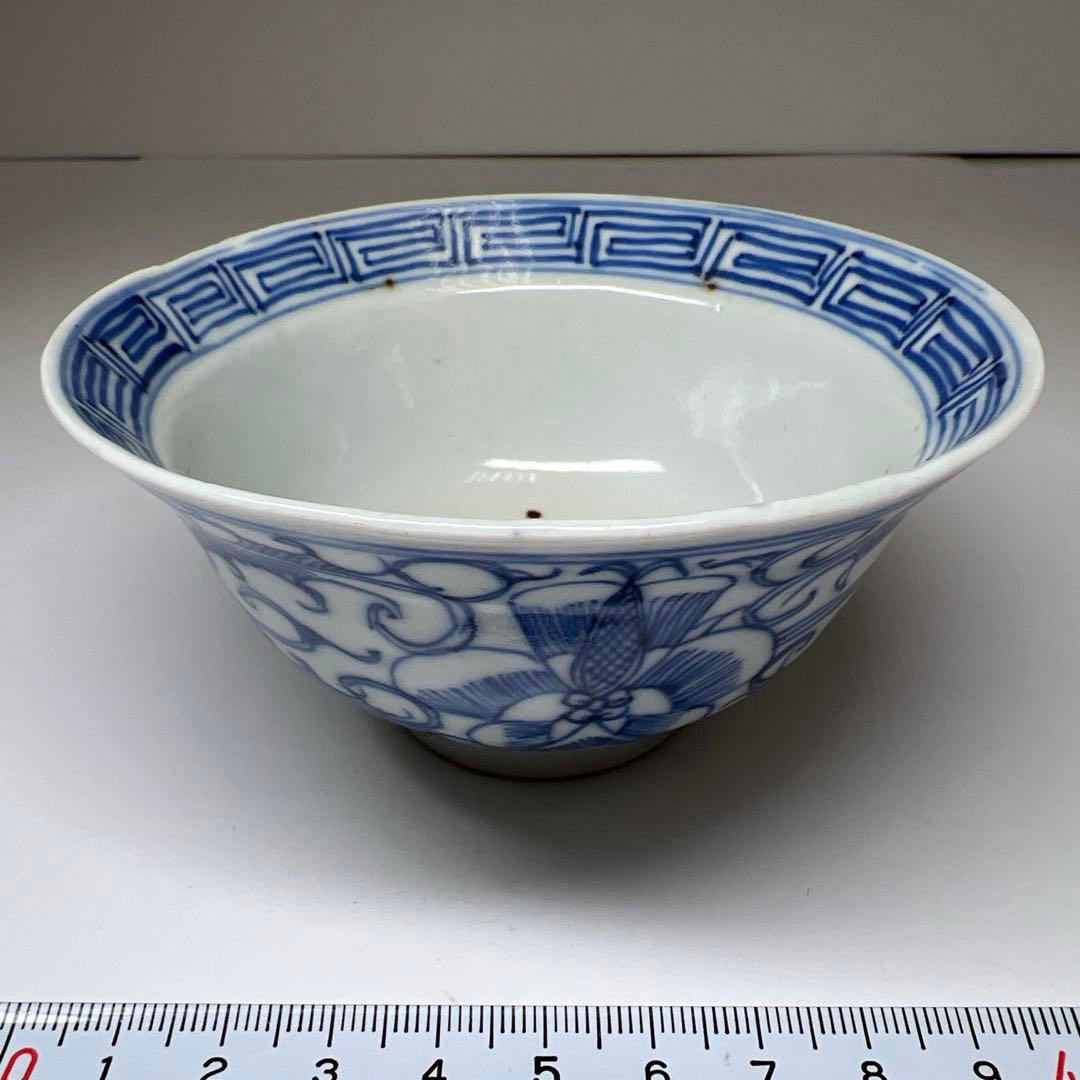 中国清朝時代　古染付レンゲ、鉢5客　東Y7-1022☆2Fタニチ