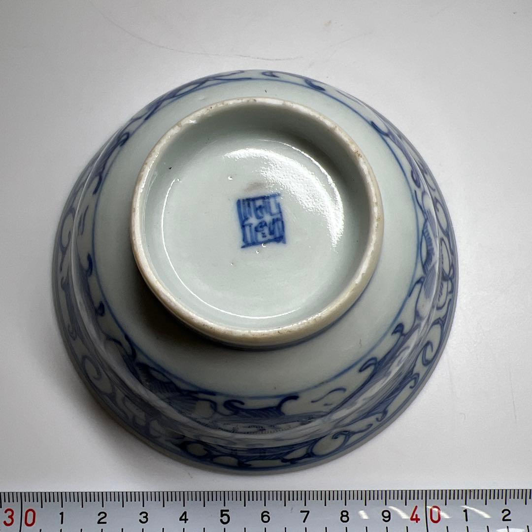 中国清朝時代　古染付レンゲ、鉢5客　東Y7-1022☆2Fタニチ