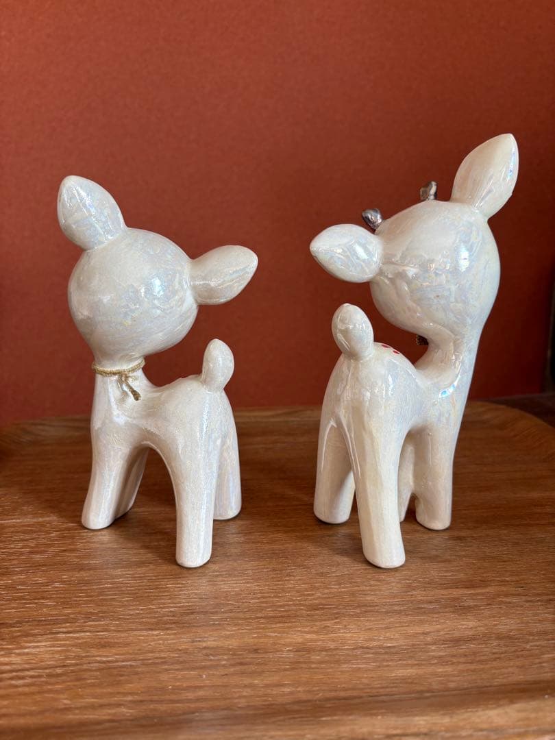バンビ　陶器　置き物　ペア　白　昭和　レトロ　ビンテージ