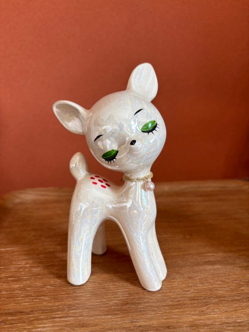 バンビ　陶器　置き物　ペア　白　昭和　レトロ　ビンテージ