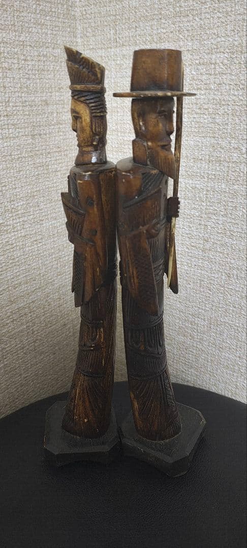 アンティーク　天然角製　人物像 セット　彫刻 置物