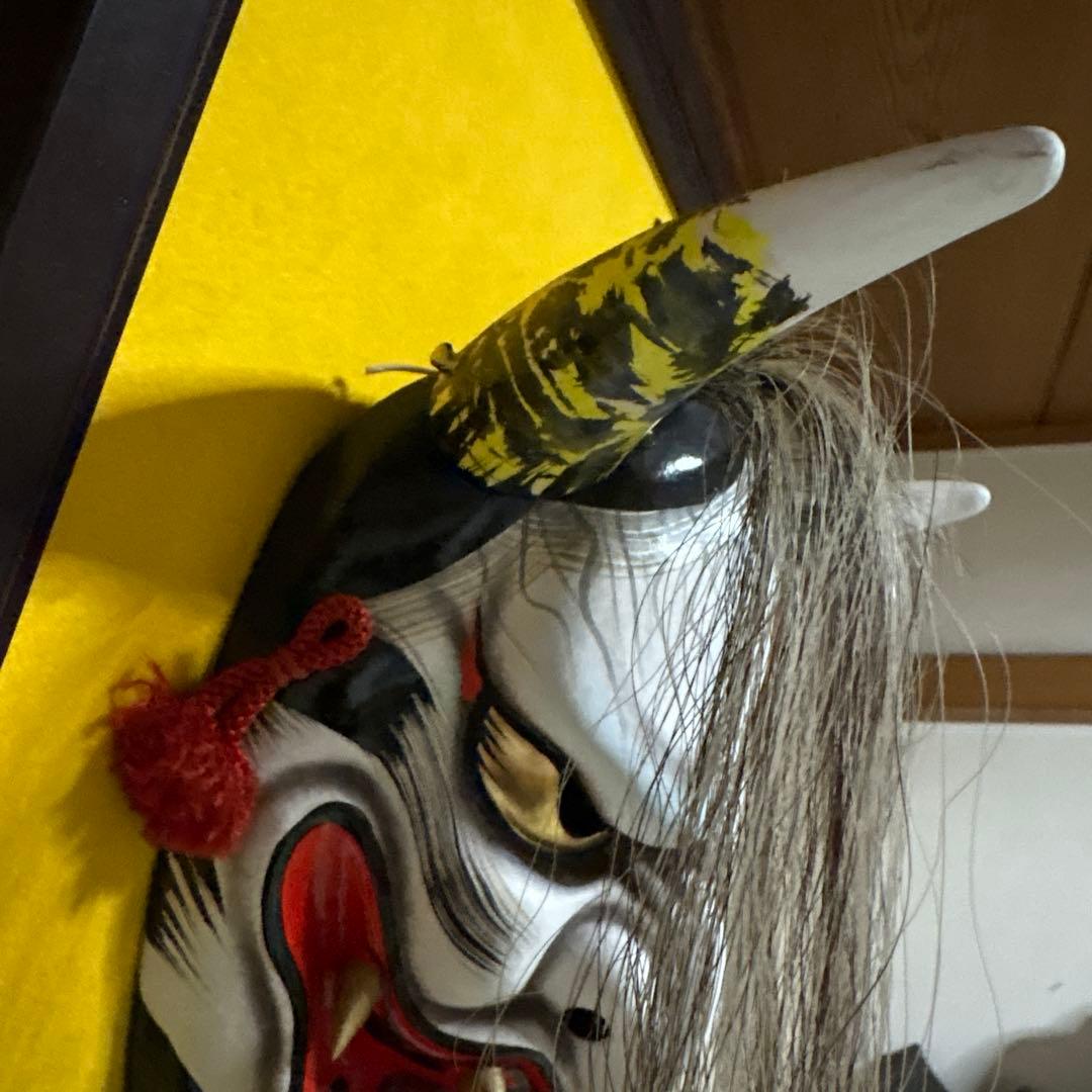 石見神楽面　般若　鬼　男　お面　能面　壁掛け　角　置物　レトロ　工芸品