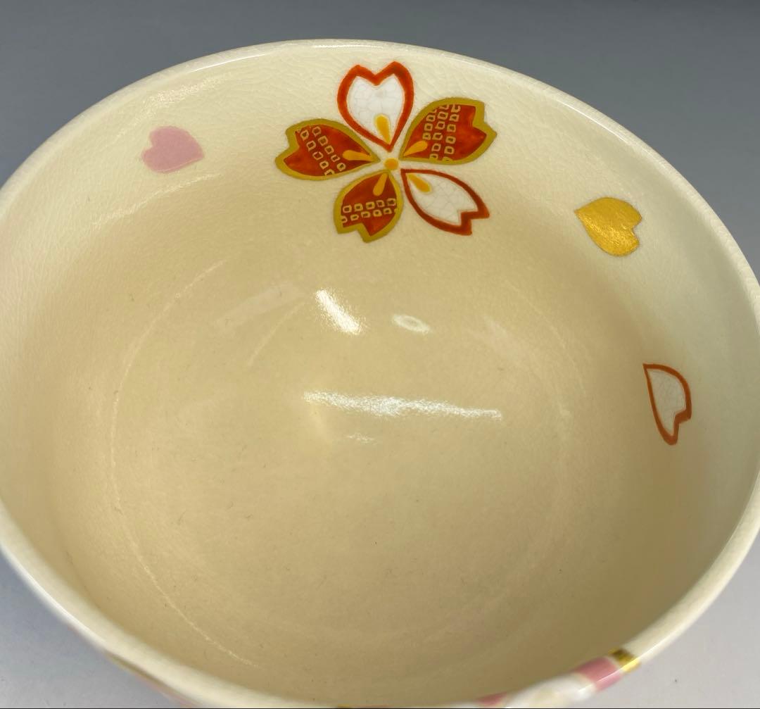 【茶道具】山本蓼造　色絵桜茶盌（共箱）