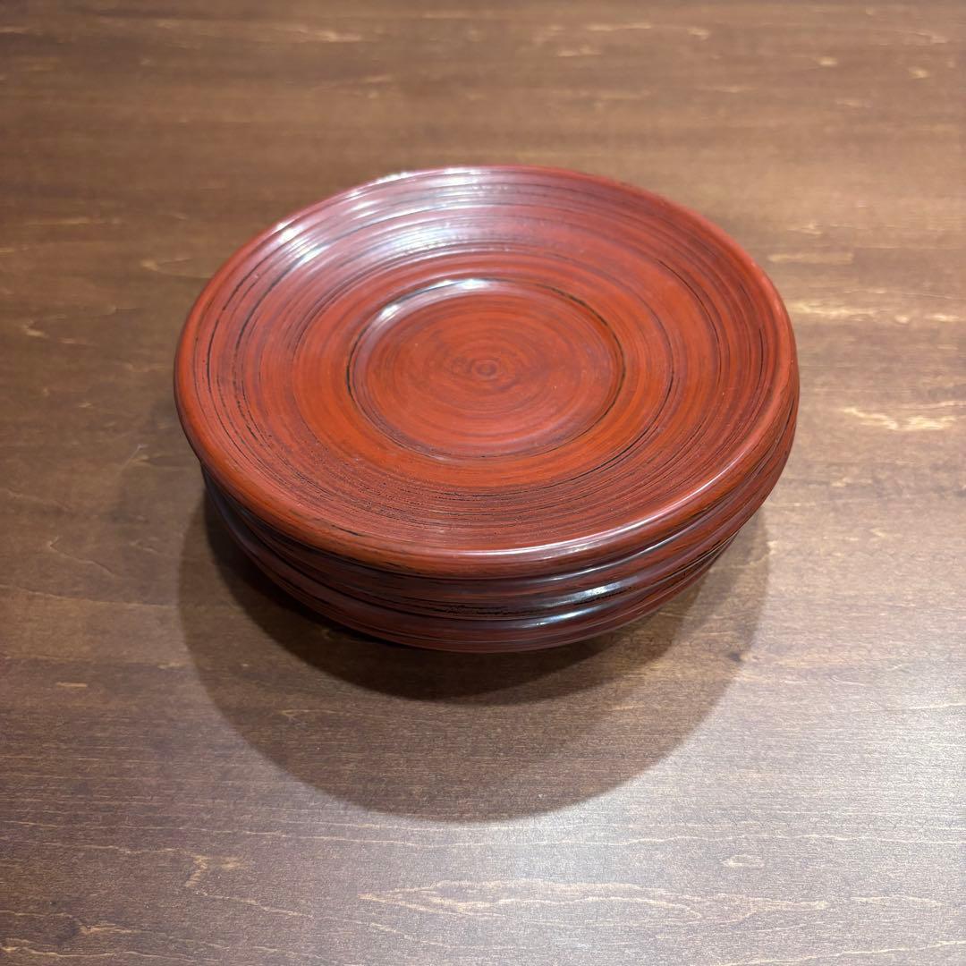 矢沢光広　4.8寸荒挽き茶托根来 浅 5枚組