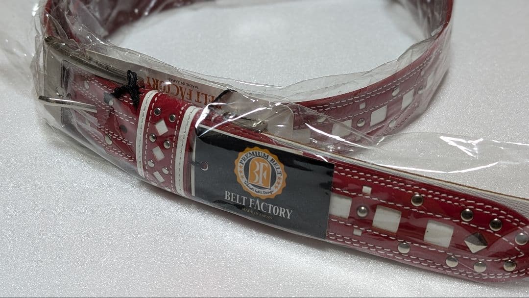 BELT FACTORY 赤白 牛革 ベルト P-58