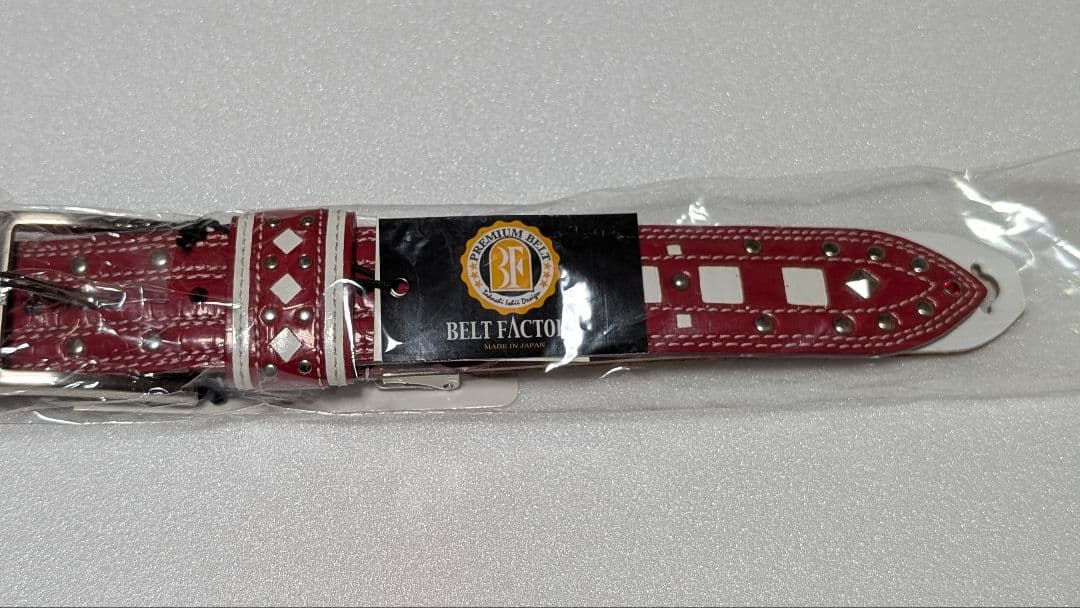 BELT FACTORY 赤白 牛革 ベルト P-58