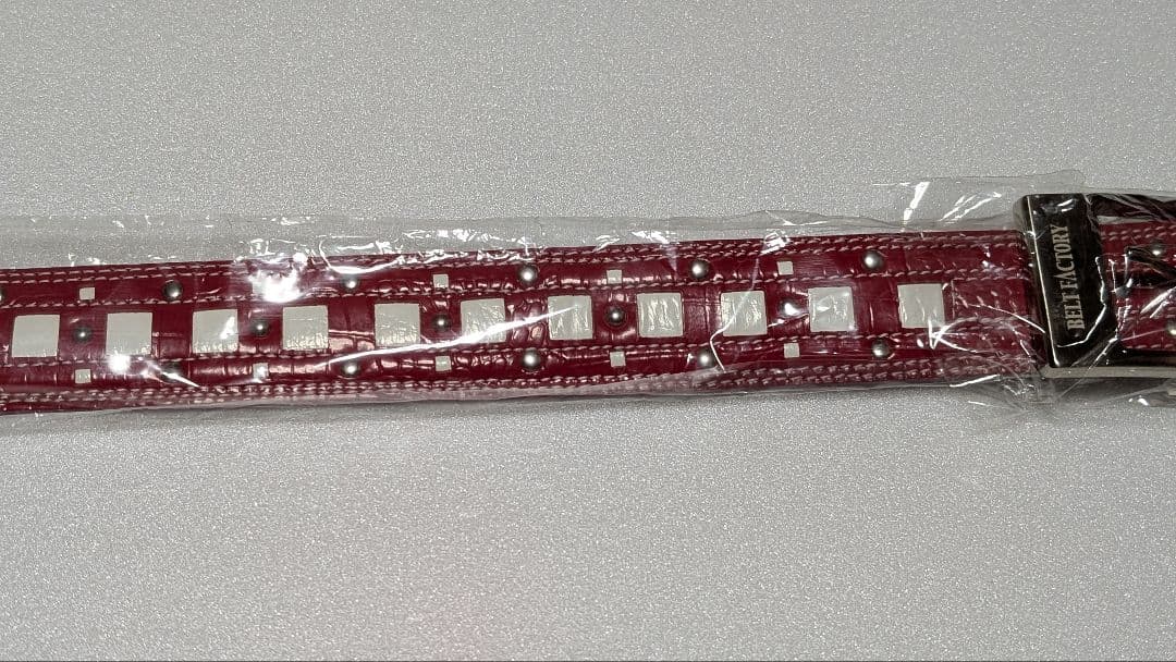 BELT FACTORY 赤白 牛革 ベルト P-58