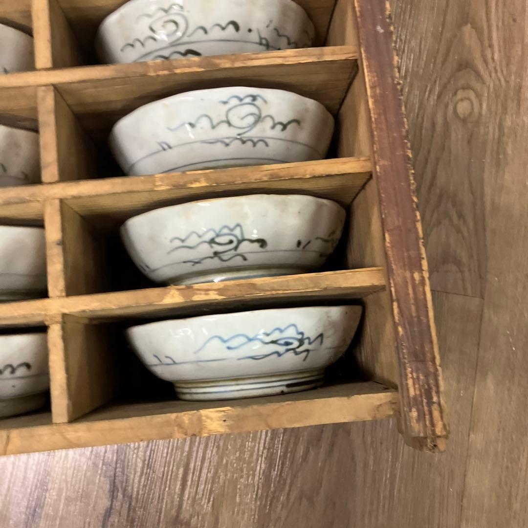 3F 明治時代物 骨董品 小皿 20客セット 木箱入り蔵出し アンティーク 染付