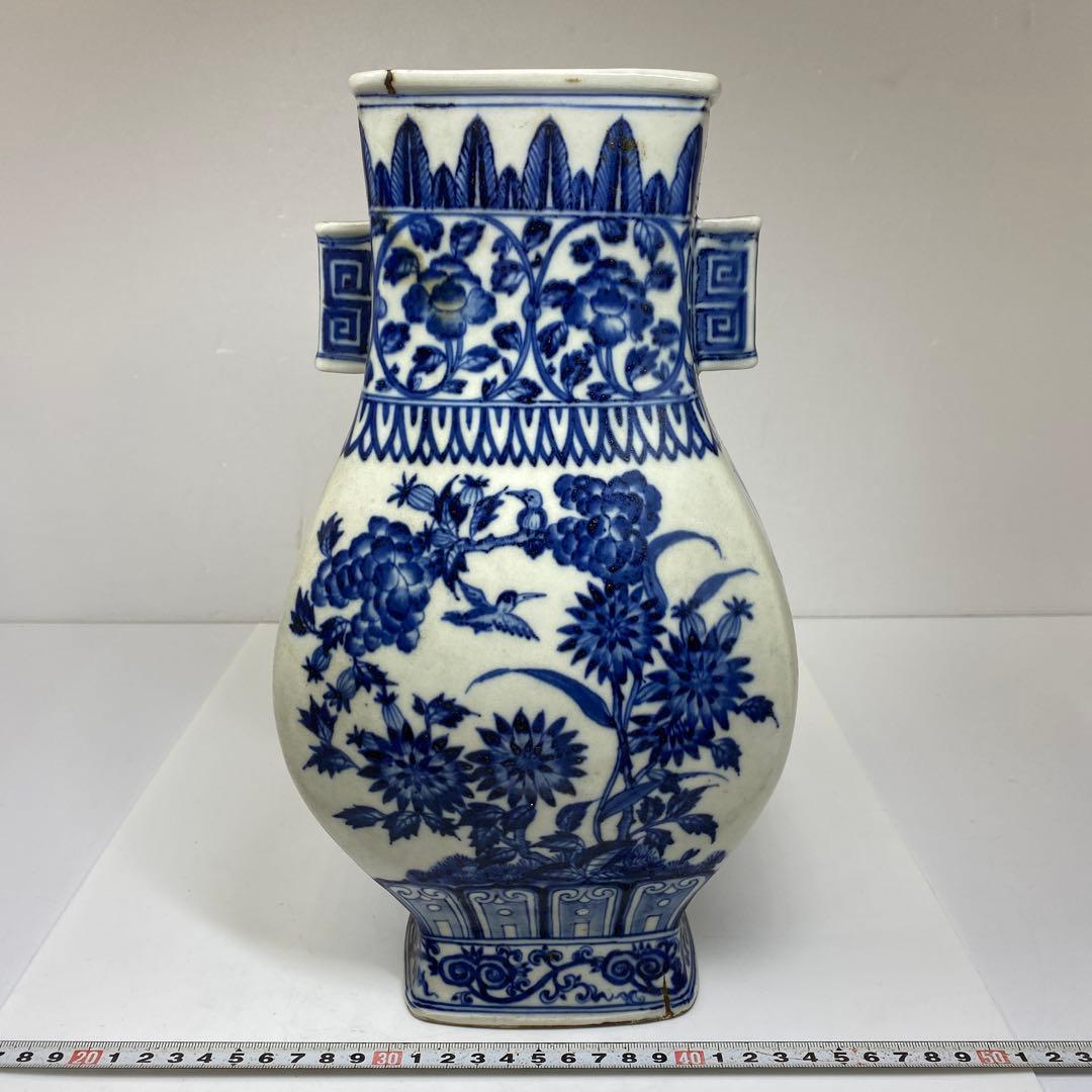専用　中国美術　青花花瓶　高さ31㎝　タルチ　東さ7-0206①