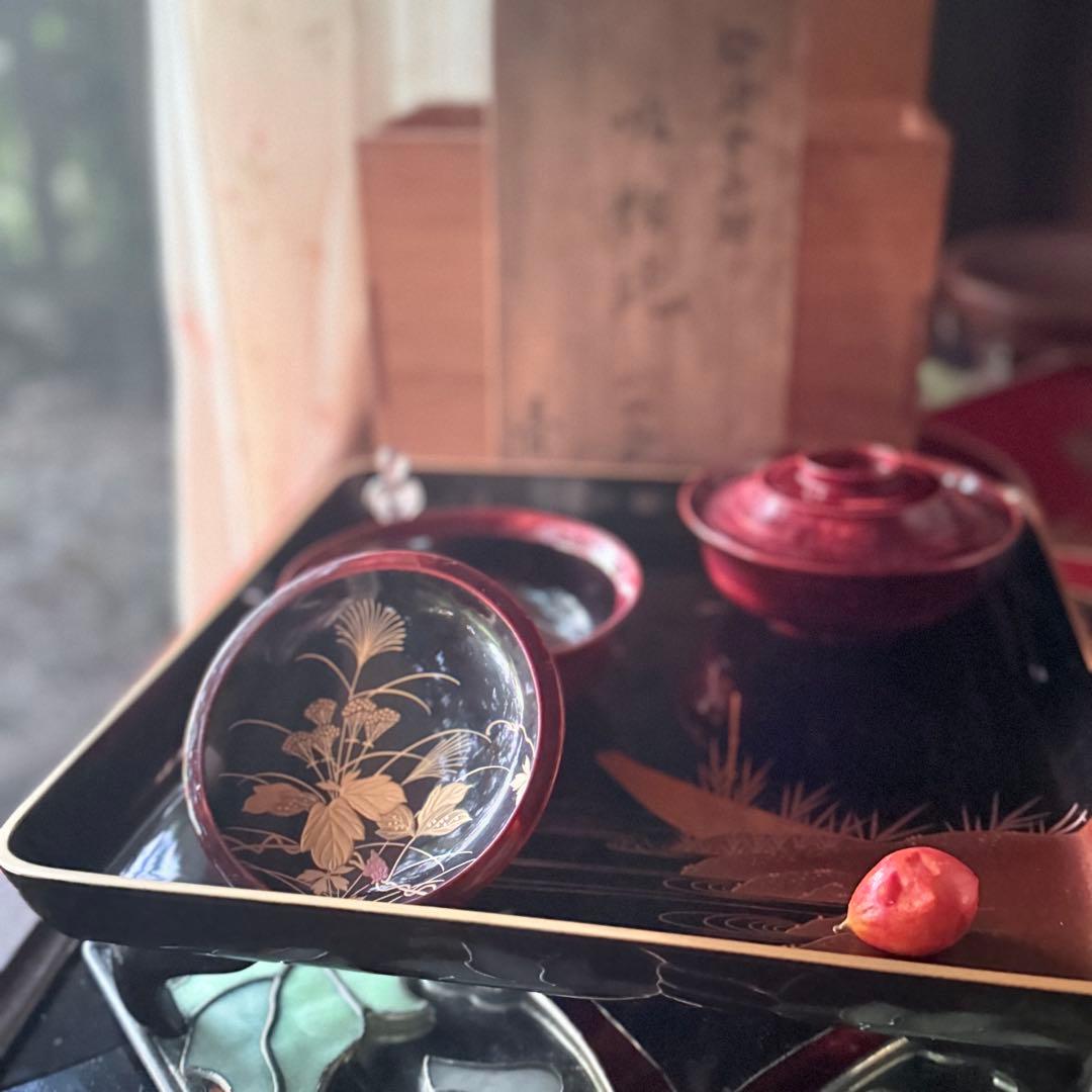 2215様感謝‼️感謝特別価格‼️超絶JAPAN蒔絵あけぼの❌黒蒔絵茶懐石吸物椀5客