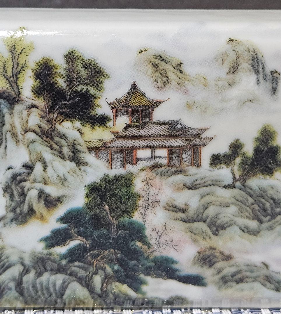 時代物　中国古陶磁器　粉彩　楼閣山水図　在銘　文鎮　碗枕　文房四宝　書道具