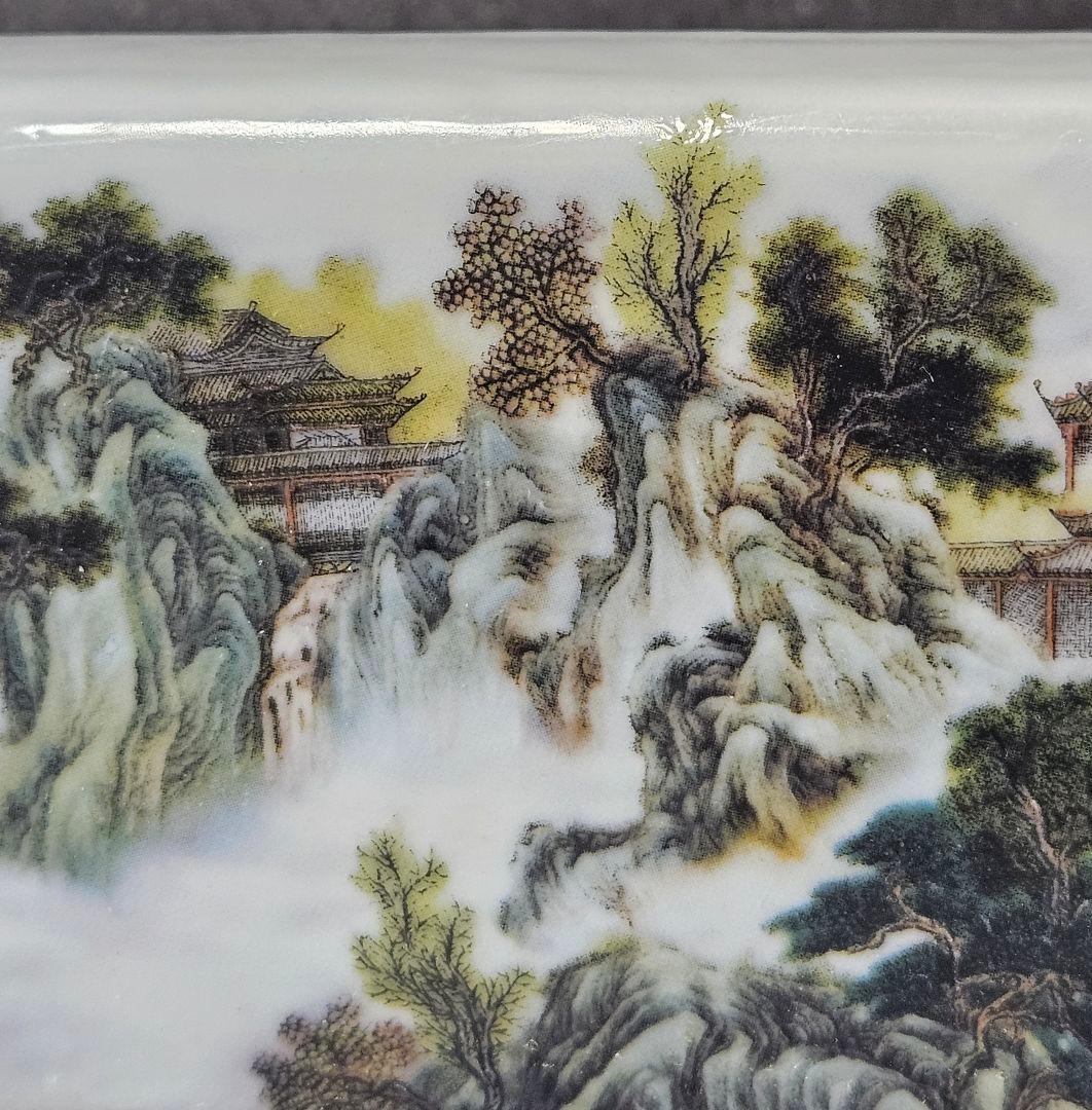 時代物　中国古陶磁器　粉彩　楼閣山水図　在銘　文鎮　碗枕　文房四宝　書道具