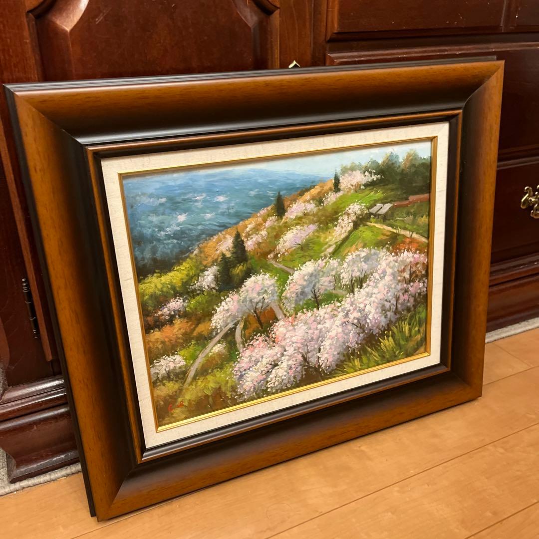 【値下げしました】油彩画 桜の丘の風景