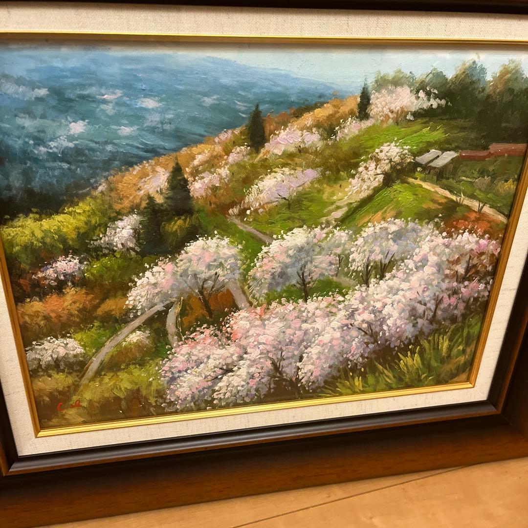 【値下げしました】油彩画 桜の丘の風景