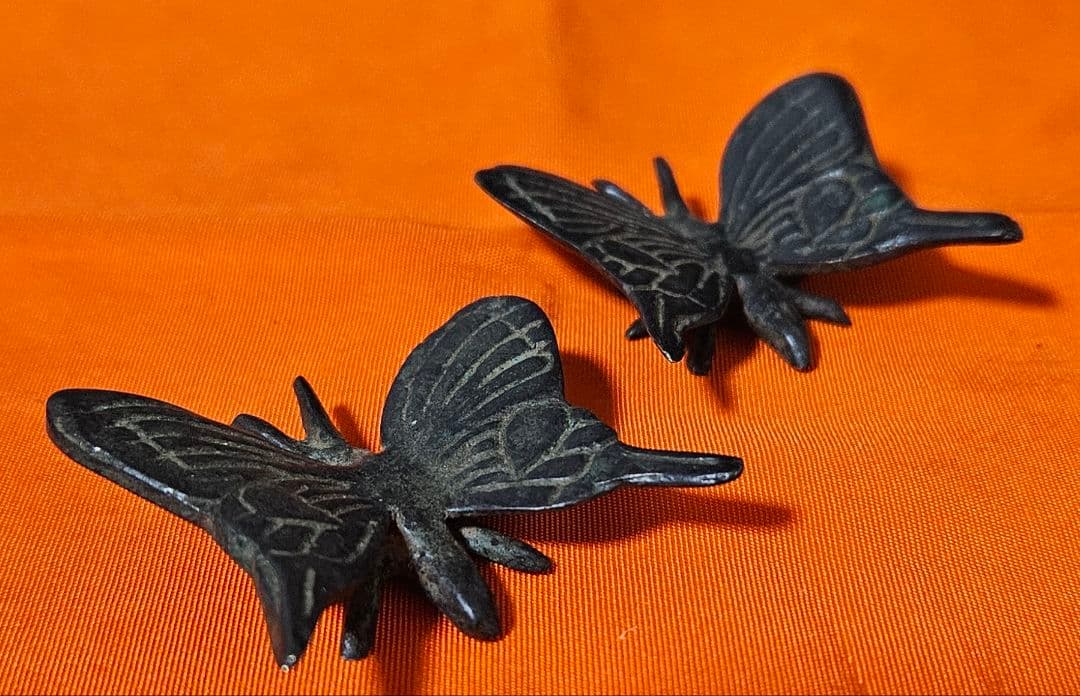 【時代古作品❗】古銅唐金　銅製　蝶型　 筆架　筆置　文鎮　文房具　文房四宝一対