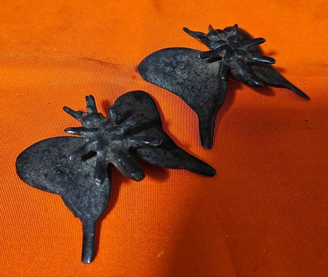 【時代古作品❗】古銅唐金　銅製　蝶型　 筆架　筆置　文鎮　文房具　文房四宝一対