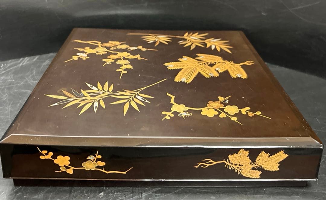 時代　木製　上手蒔絵内梨地硯箱　木箱付　東Y7-1126☆2Fトコヒカ
