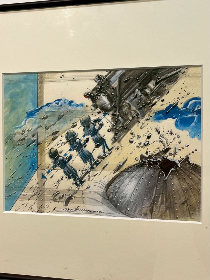 中村宏《タイトル不明》1987年 原画（鉛筆・アクリル） 額装品