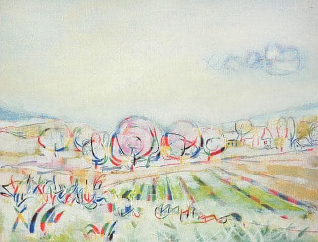 絵画 インテリア 絵 額付(黒) 油絵 F4-080311 風景 畑と木