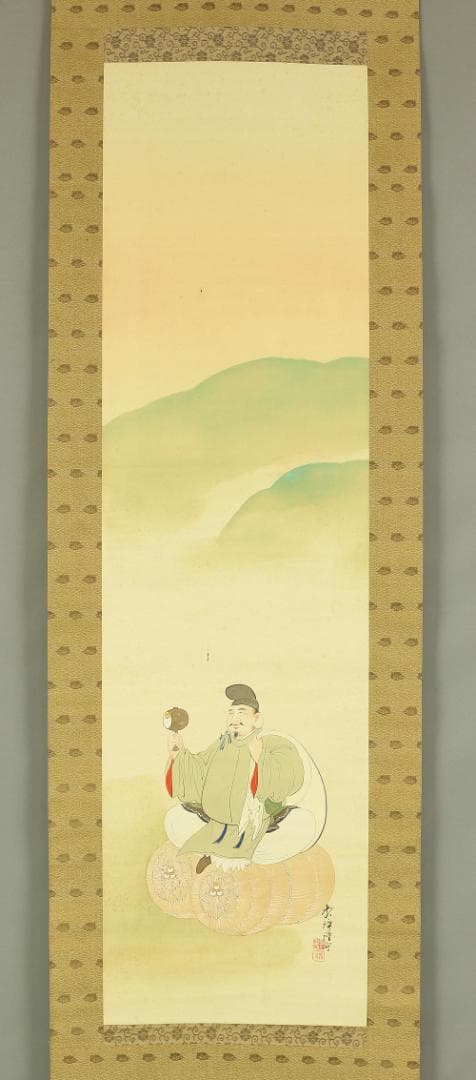 田中頼璋 1866-1940 島根 川端玉章師事「大黒天」掛軸 肉筆 絹本