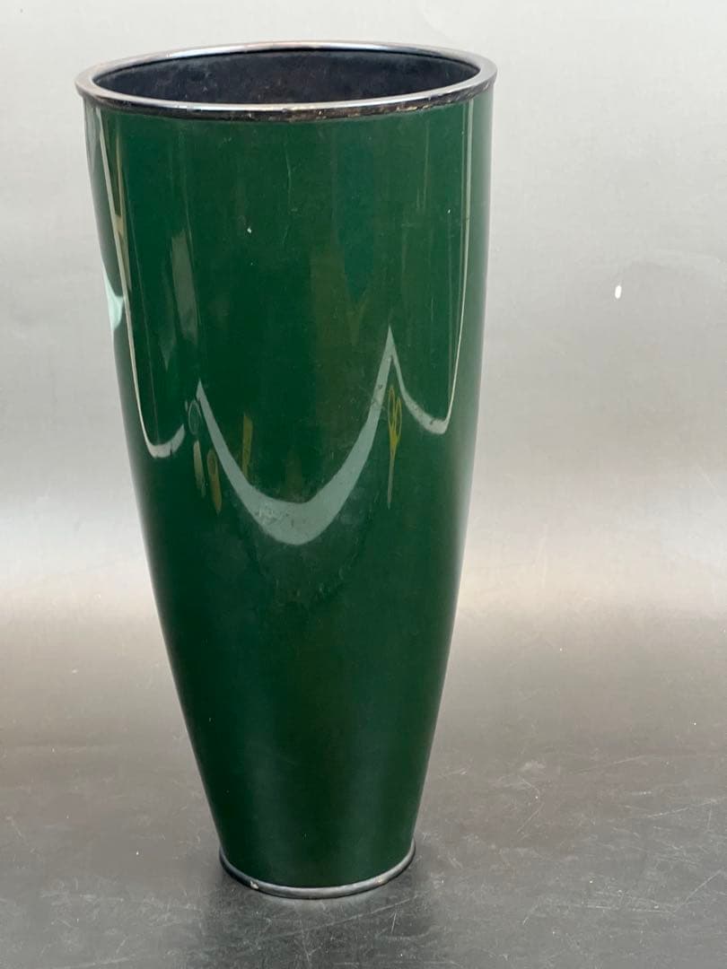 ［珍品］安藤七宝燒 緑透釉　口と底の包みは純銀です　高さ26cm 送料込み