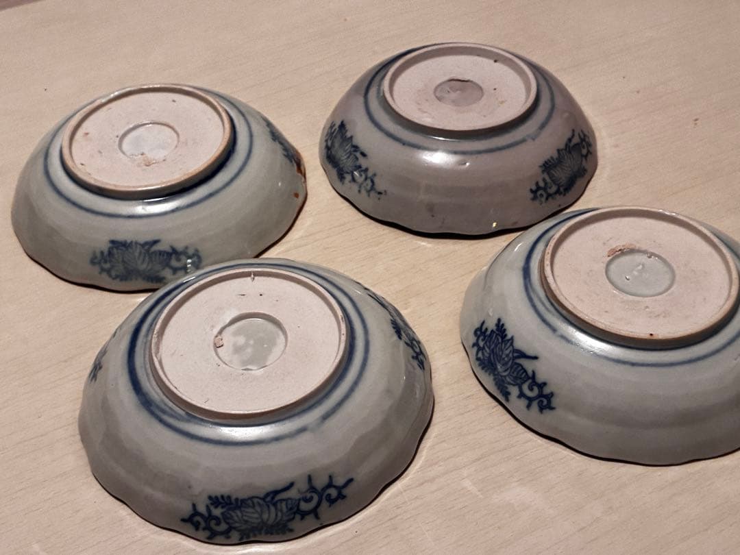 古伊万里なます皿　江戸時代 色絵金彩 膾皿　 輪花　美品4枚セット