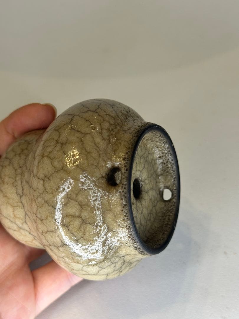 葫蘆形 香炉 陶器 開片釉 茶道具 香道具 置物 賞瓶 中国古陶 煎茶道具