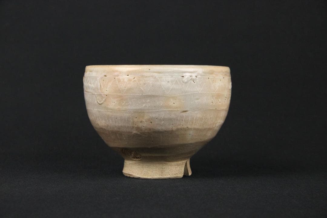 萩焼 三島茶碗 十三代坂田泥華 萩茶碗 抹茶椀 茶器 箱付き 　Eo21-33