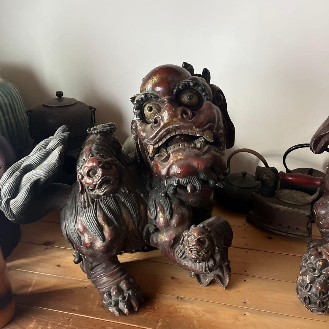 木製 獅子像 置物