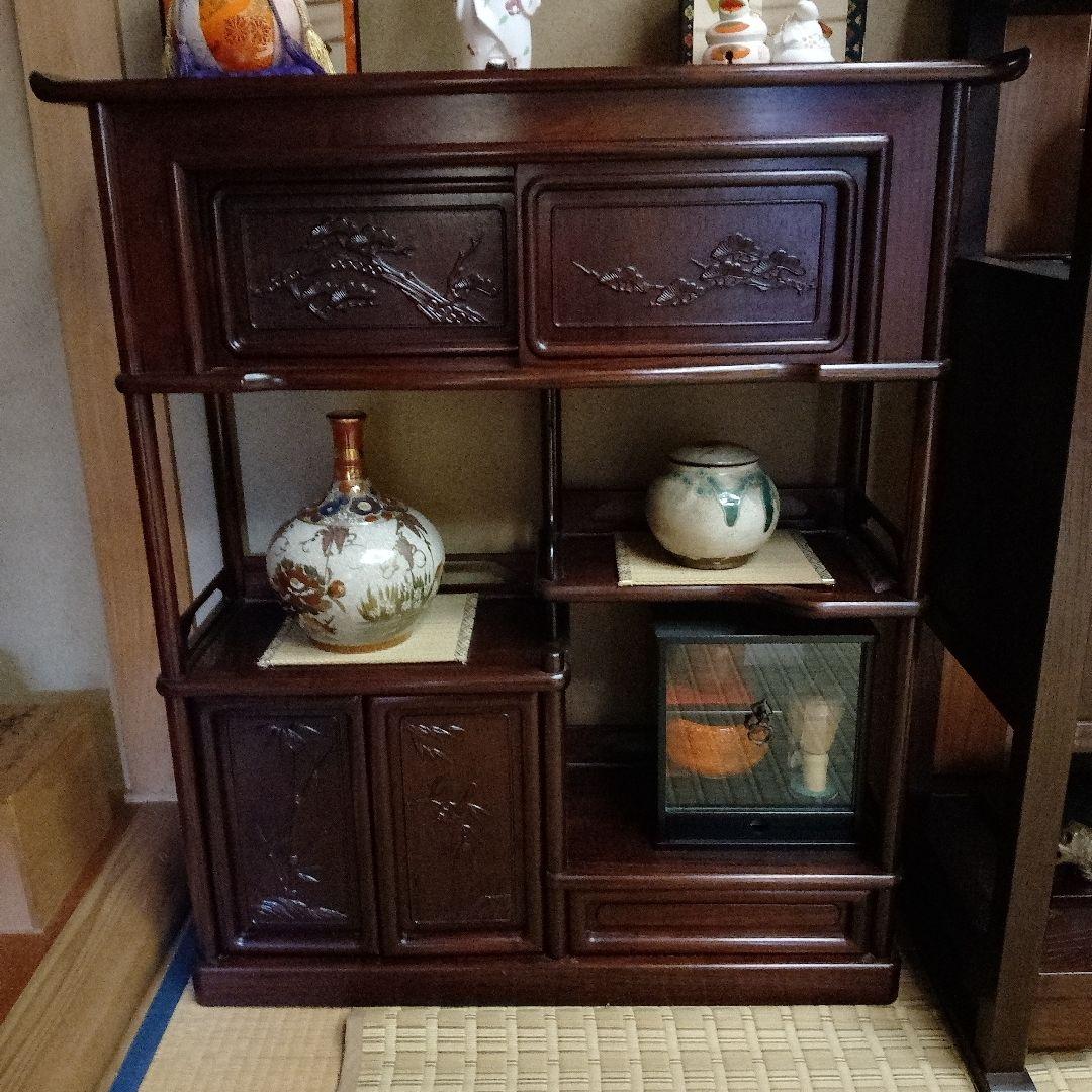 美品！紫檀の彫刻入り飾り棚 約90cm