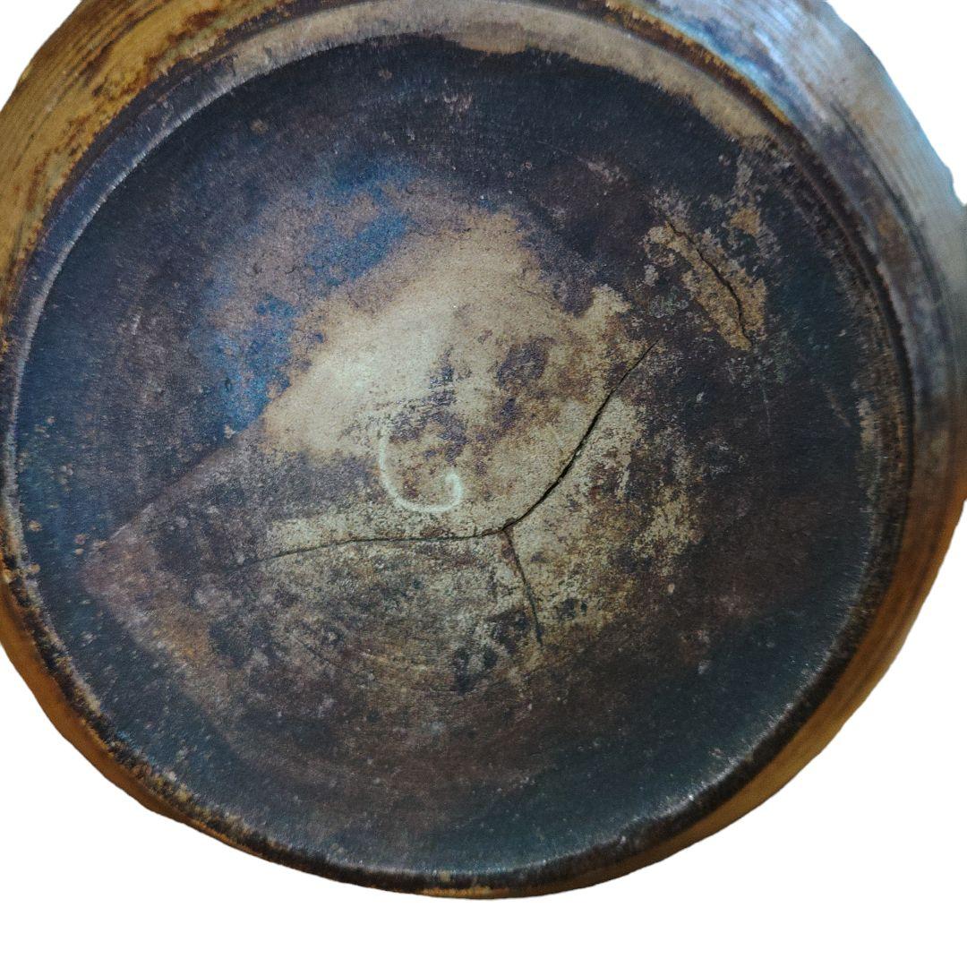 大堀相馬焼　飴釉薬徳利　跳び鉋仕上げ