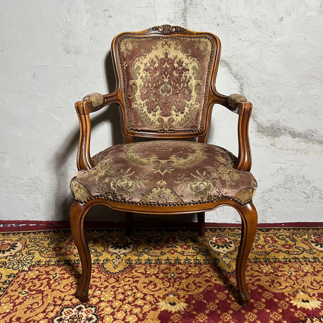 激レア【カリモク】 ロココ調 猫脚 ヴィンテージチェア 椅子 金華山織②