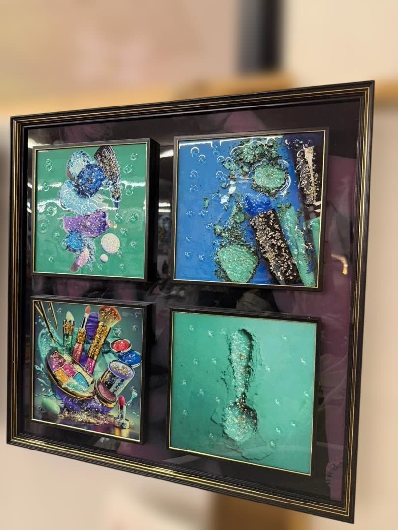 アートパネル　水晶絵　ブルー　コスメ　グリーン　美容　キラキラ　51　壁掛け　額
