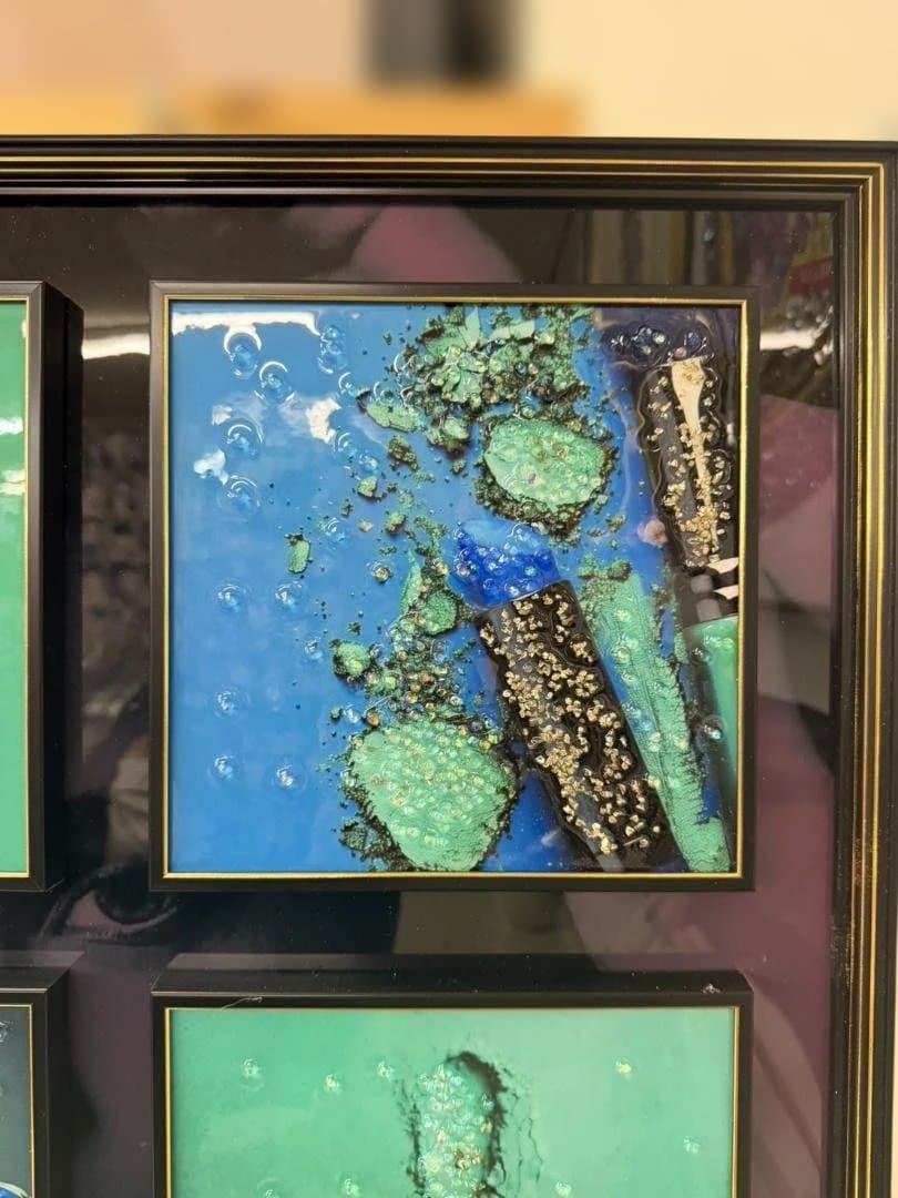 アートパネル　水晶絵　ブルー　コスメ　グリーン　美容　キラキラ　51　壁掛け　額