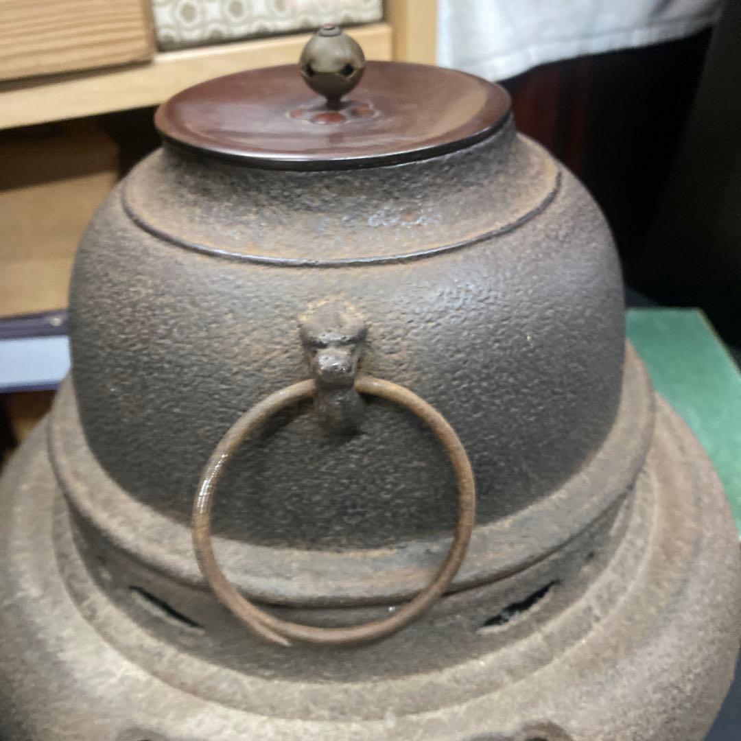 風炉釜 茶道具 茶釜 前瓦 茶道 鉄釜 鉄製 工芸品 昭和レトロ