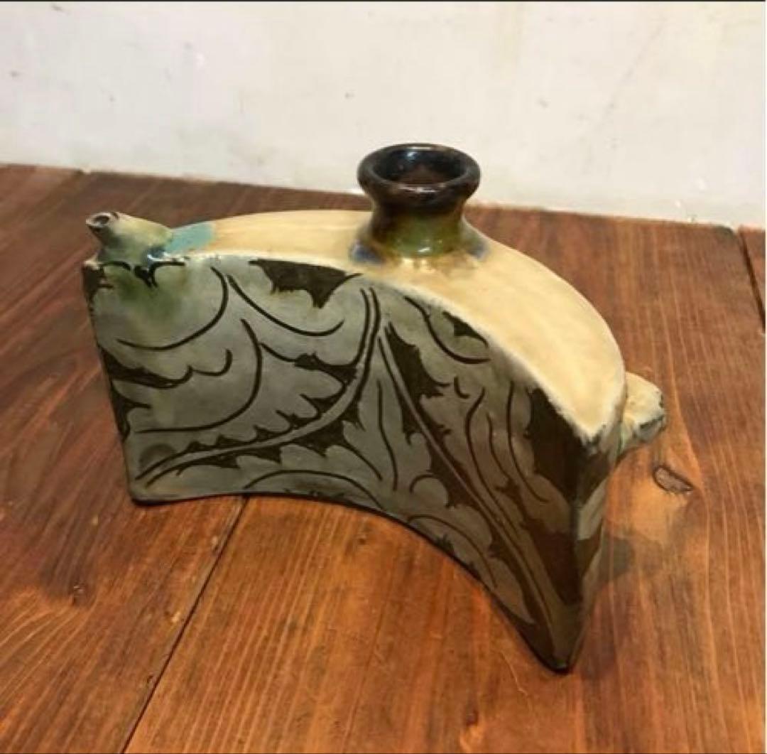 美品　抱瓶　焼物　沖縄　酒器　陶芸　飾りの持ち手が素敵な　丁寧なつくり