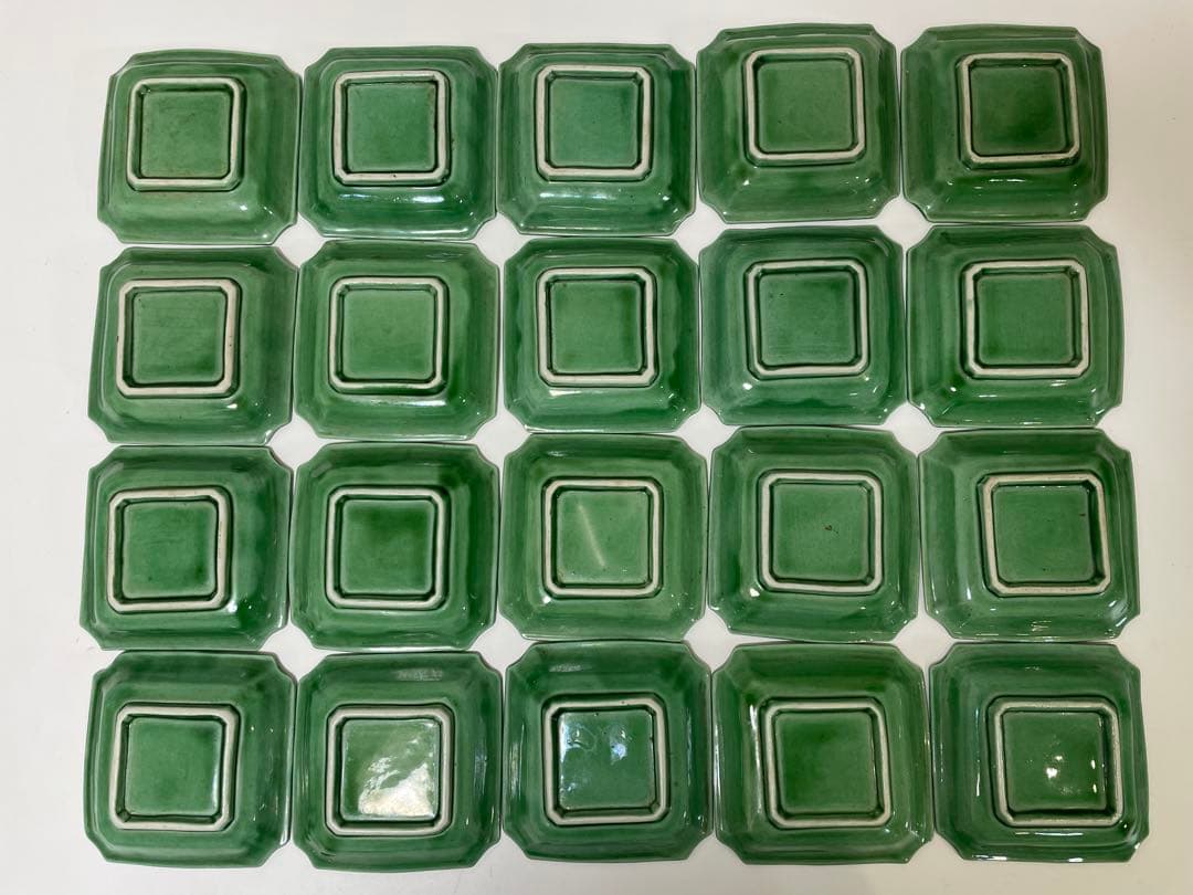 珉平焼 民平焼 小皿 淡路珉平焼 手塩皿 アンティーク20枚 龍 緑 グリーン