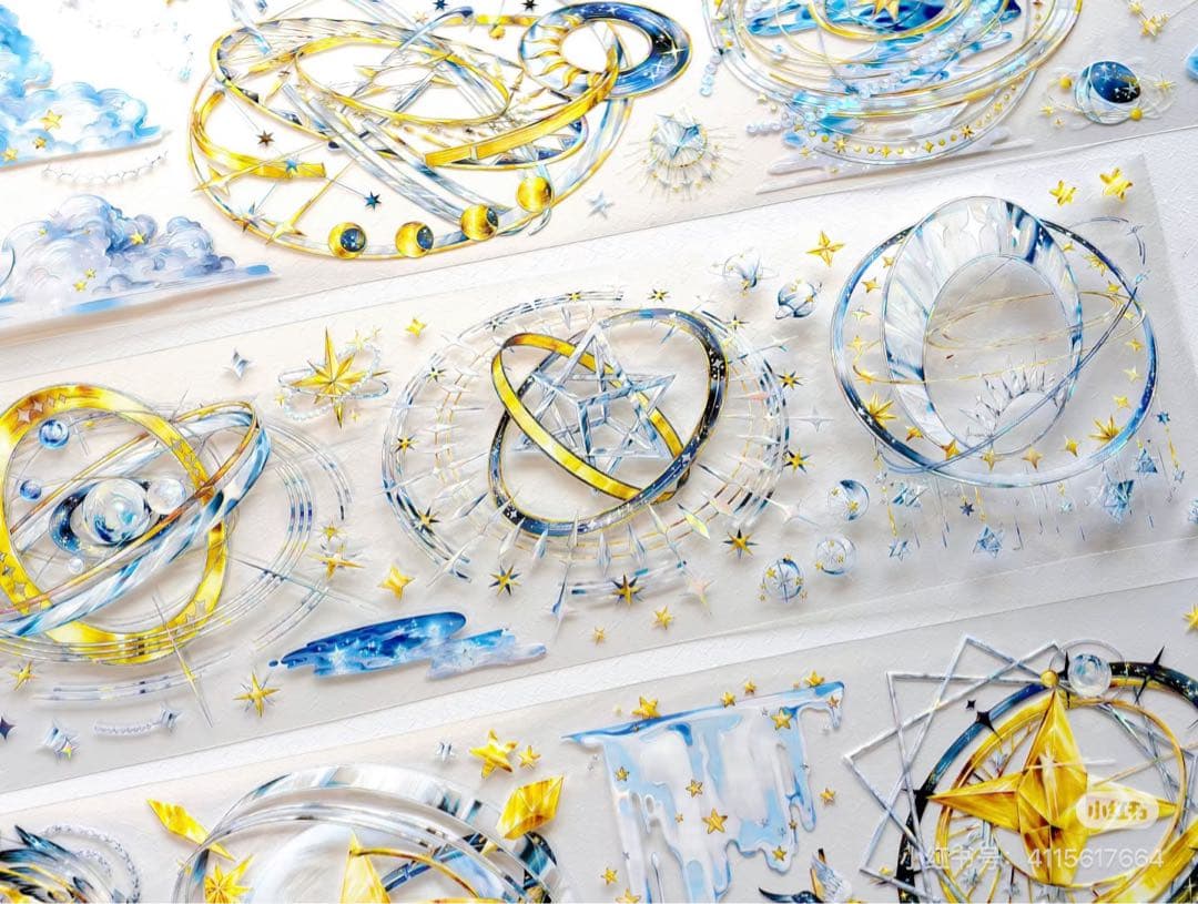 【9109】海外　マスキングテープ　3/5/巻　貝殻光惑星　軌道　星雲　装飾系