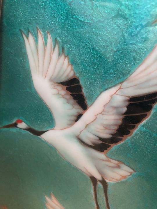 吉田武　七宝焼　額縁　鶴　飛翔 舞鶴　七宝画