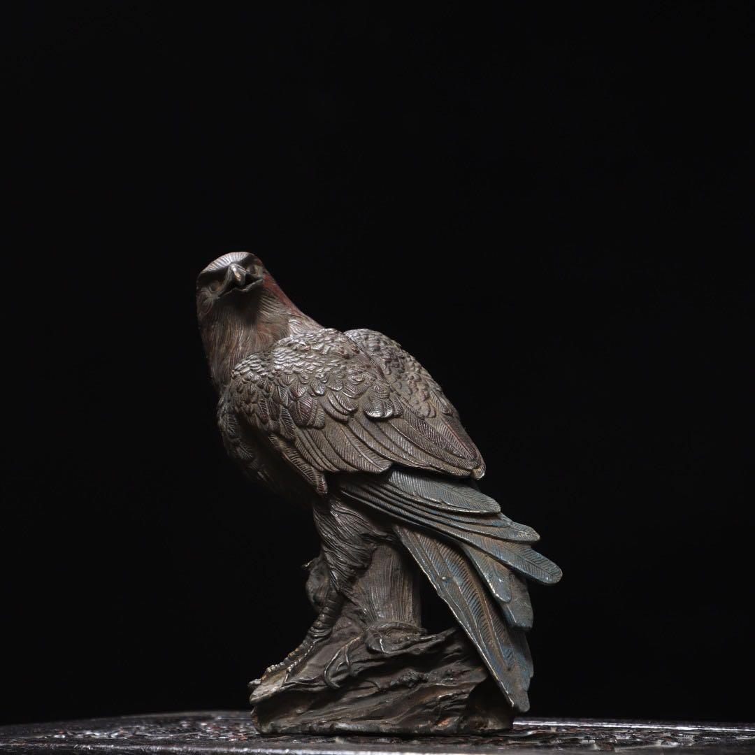 旧蔵　銅製　鹦鹉（インコ）／鷹意匠の香炉