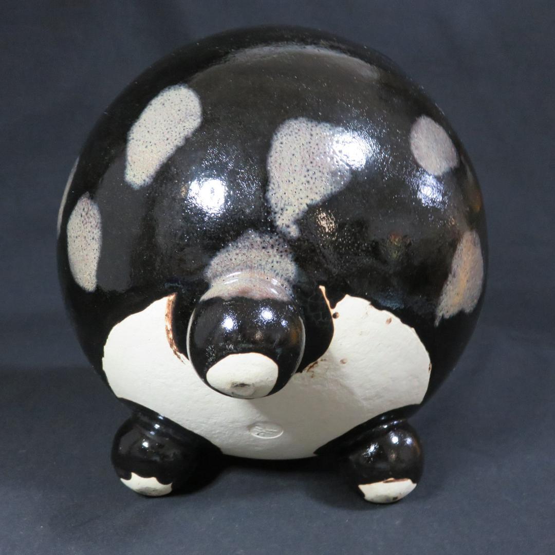 七輪 炭火 一人 火鉢 手あぶり 銘 光 陶板付き 民藝 黒 白 水玉