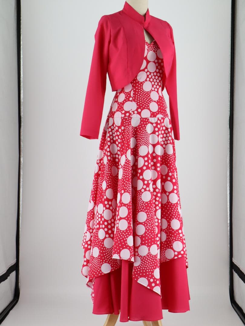 【美品 フラメンコ衣装】鮮やかピンク×水玉 アトリエ貴美恵 ドレス ボレロ