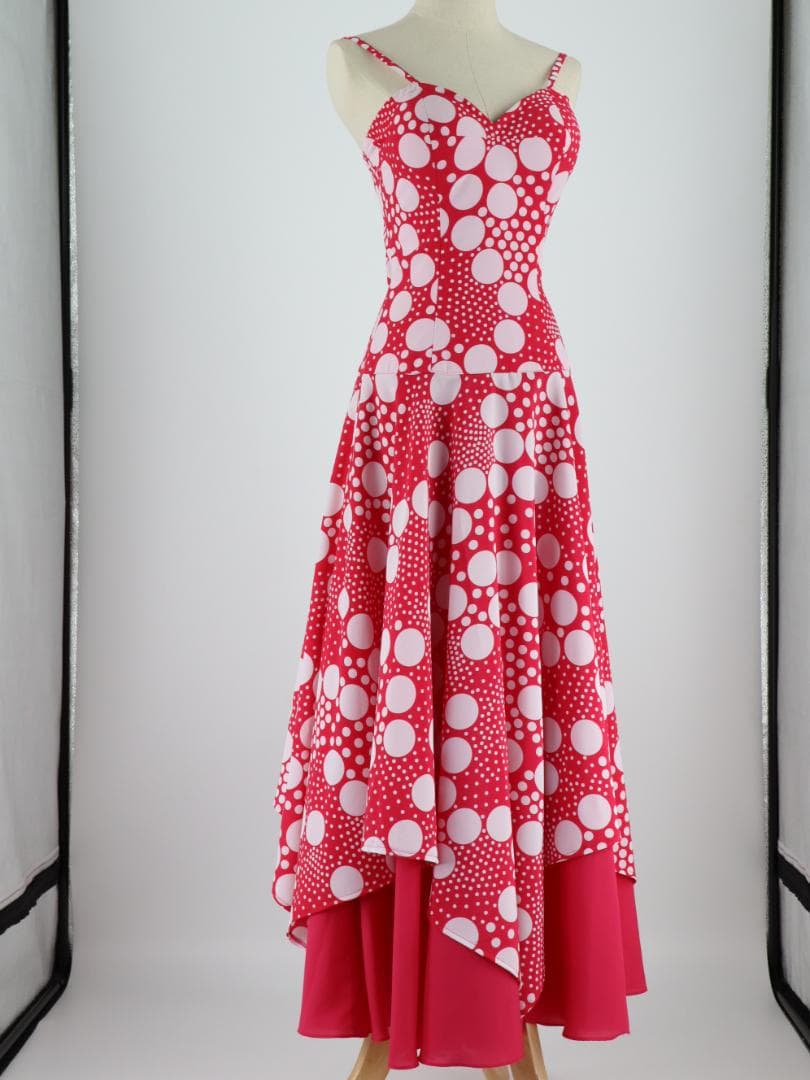 【美品 フラメンコ衣装】鮮やかピンク×水玉 アトリエ貴美恵 ドレス ボレロ