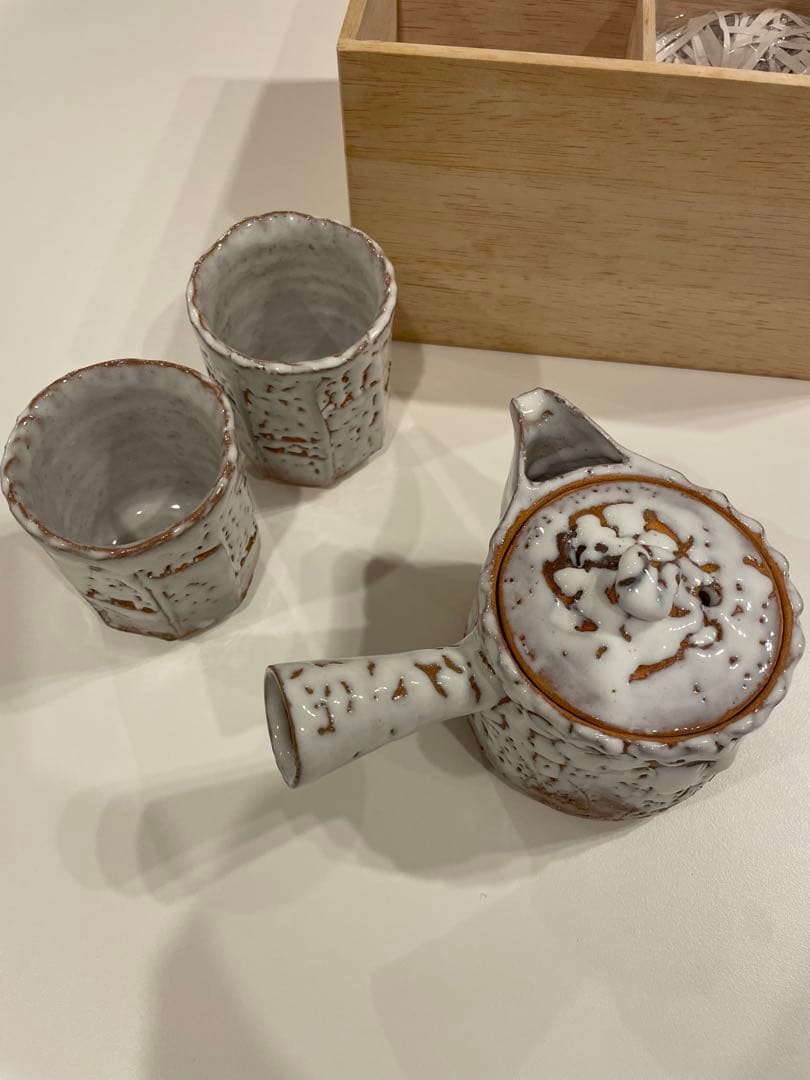 萩焼き　渋谷泥詩　子茶器　　　北浜山 急須・湯呑みセット　　供箱付