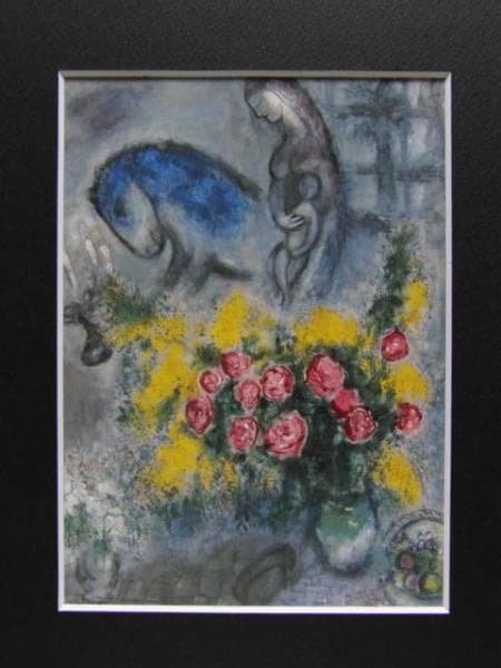 シャガール、バラとミモザ、希少レゾネの一頁、 新品額装付