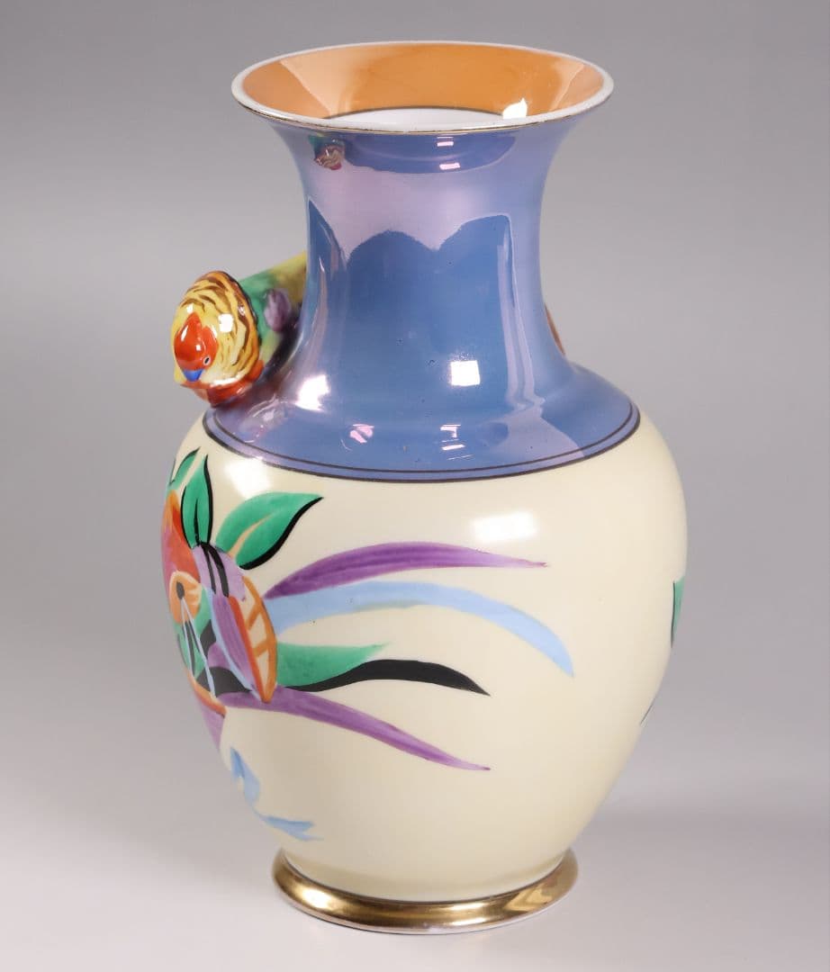 【CM312】オールドノリタケ 鳥 花瓶 ラスター彩 オウム インコ 花器