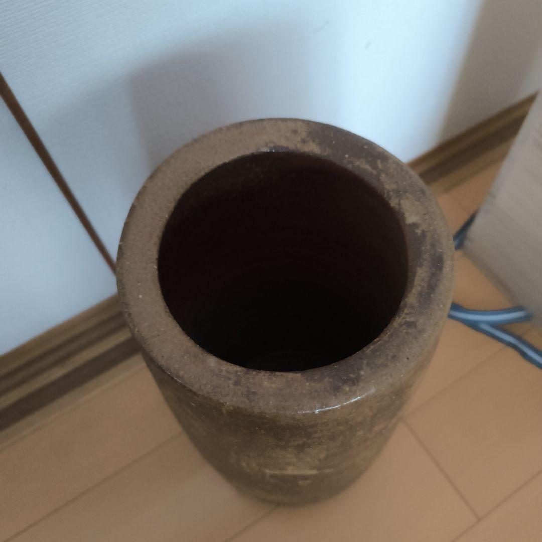 備前焼　壺　花器　円筒形陶器 茶色
