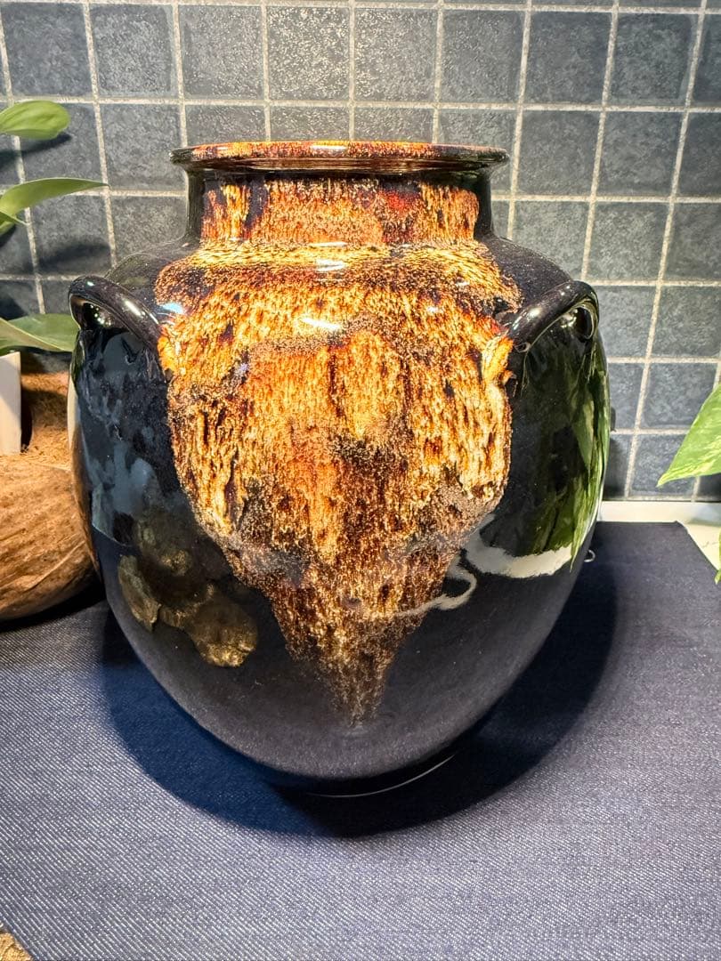 名工【加藤健】源九郎窯 志野茶入 飾壷 完品 網仕覆付 茶道具 時代 骨董 逸品