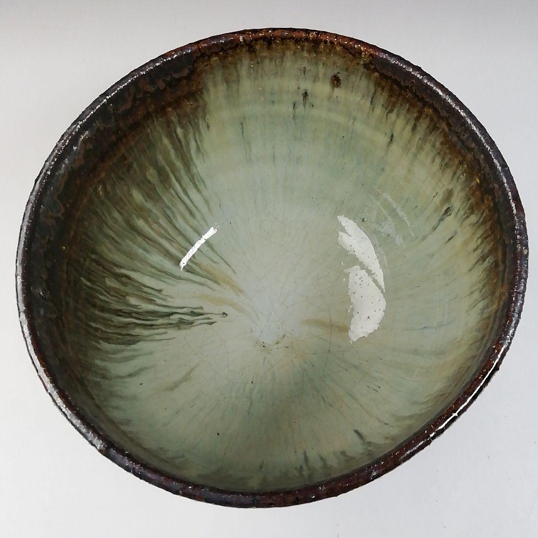 Ｔ５４７　茶碗　『黒流し茶碗』『薪窯　高鶴淳 作』　共箱　抹茶碗　茶道具