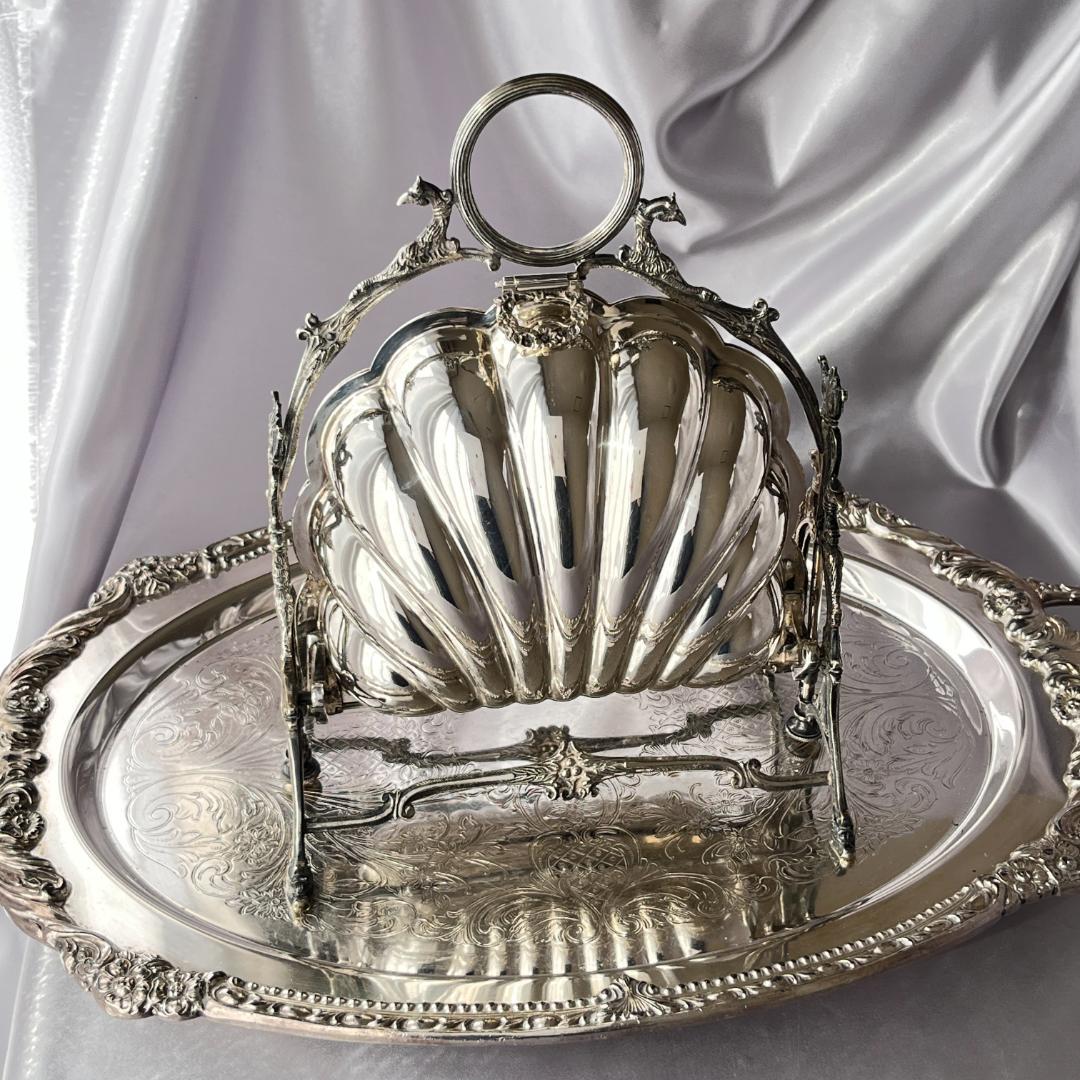 【英国】 ビクトリアン グリフィンのビスケットウォーマー【シルバープレート】